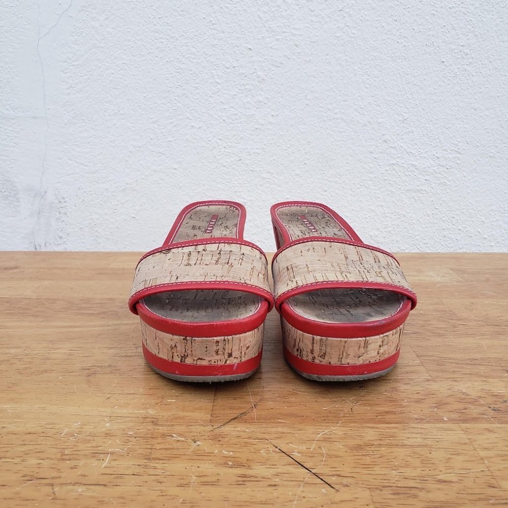 Prada Y2k Red And Cork Platform Slip On Sandals - image 3